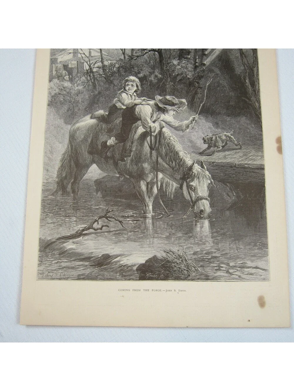 Antique 1874 Wood Engraving Print Coming From the Forge John S. Davis The Aldine